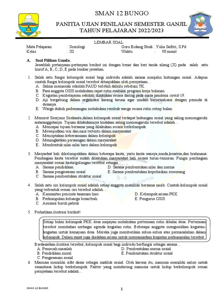 5 Contoh Soal Sosiologi Kelas 10 Semester 2 yang Wajib Tahu