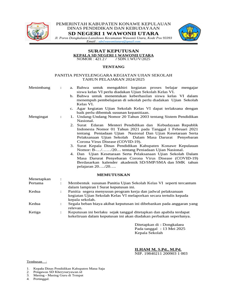 Susunan Panitia Ujian Sekolah Kelas VI PDF