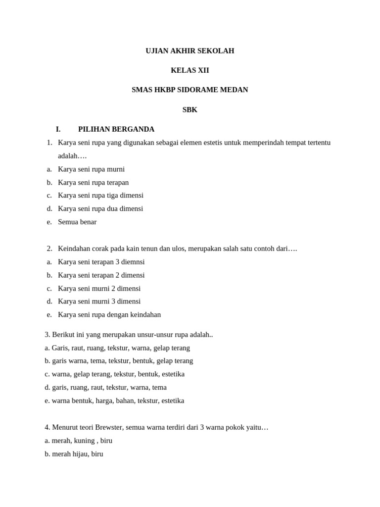 Ujian Akhir Seni Budaya Kelas XII PDF