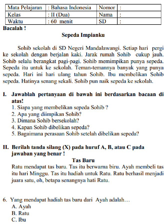 contoh soal bahasa indonesia kelas 8 semester 2