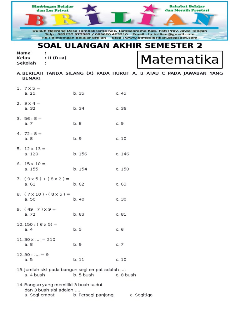 Soal Matematika Kelas 4 Semester 2 Pdf Dalchaebi