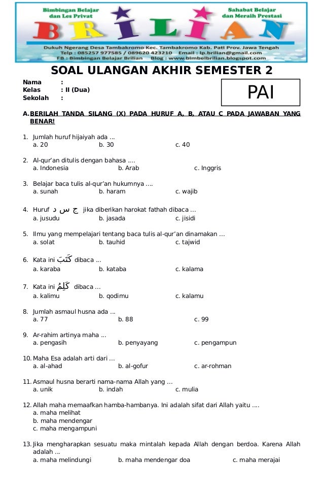 soal uas bahasa indonesia kelas 2 semester 1