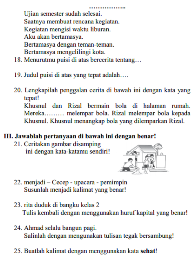 Soal Bahasa Indonesia Kelas 2 Sd Semester 1 Dalchaebi