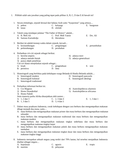 SOAL UJIAN SEKOLAH SEJARAH PEMINATAN KELAS 12 KURTILAS