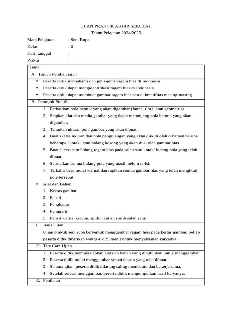 Ujian Praktik Akhir Sekolah Seni Rupa PDF